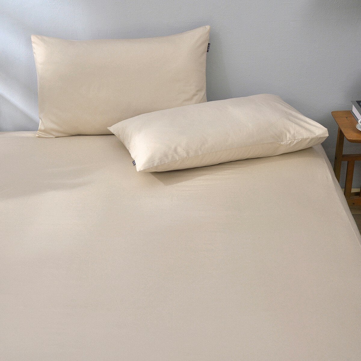 La Belle 雙人 200織純棉素色床包枕套3件組 150公分 X 186公分 杏色