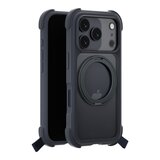 MAGEASY Odyssey Stand M 超軍規防摔磁吸支架手機殼 iPhone 17 Pro(皮革午夜) + 鏡頭保護貼Lenz+ Vetro 9H 鋼化玻璃保護膜