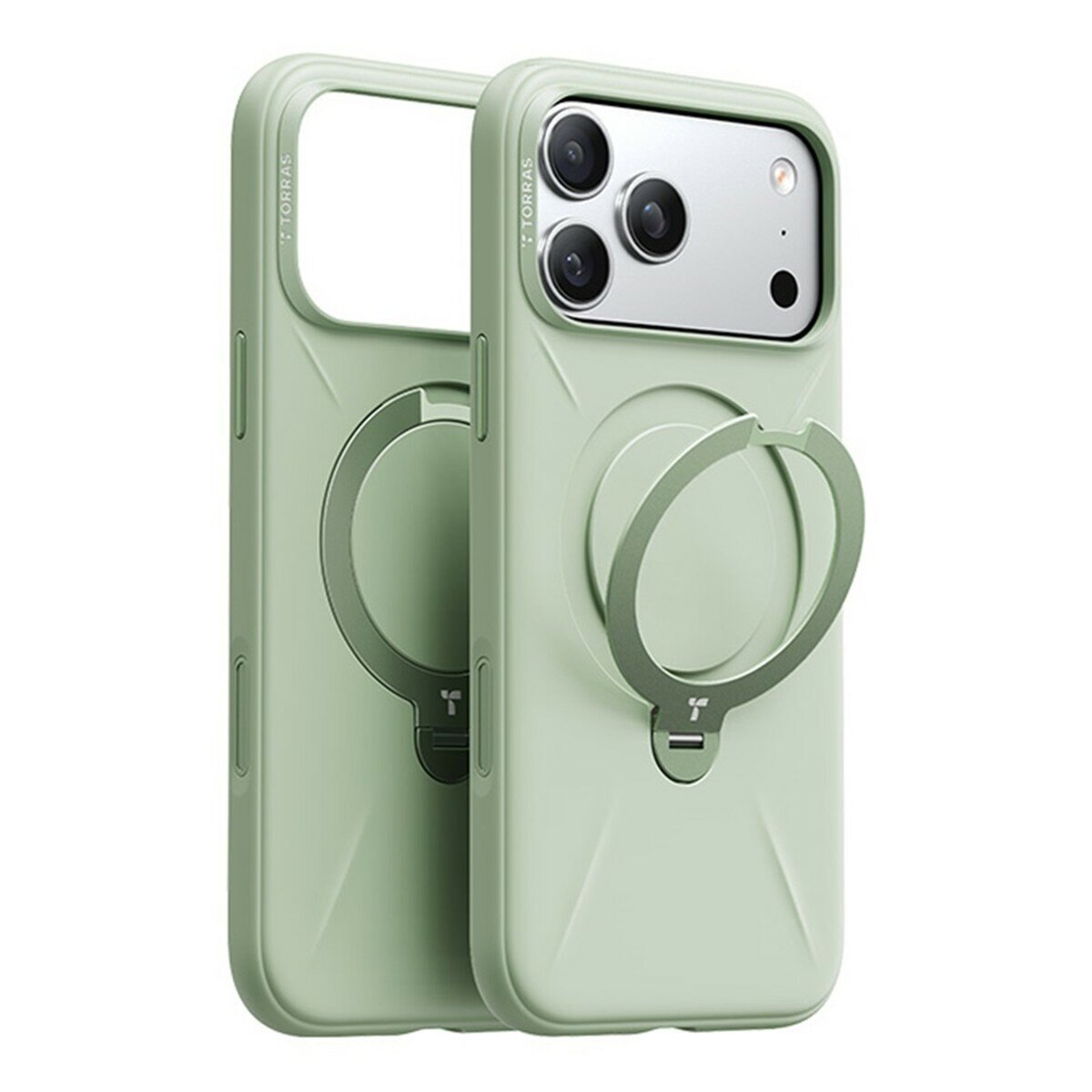 Torras Ostand Spin Kunci Kamera Magnetik Silikon Braket Putar Braket Perlindungan Jatuh Silikon Casing Perlindungan Jatuhkan iPhone 17 Pro Max Sage Green + Insta II Master HD Pelindung Kaca Tempered Layar Penuh