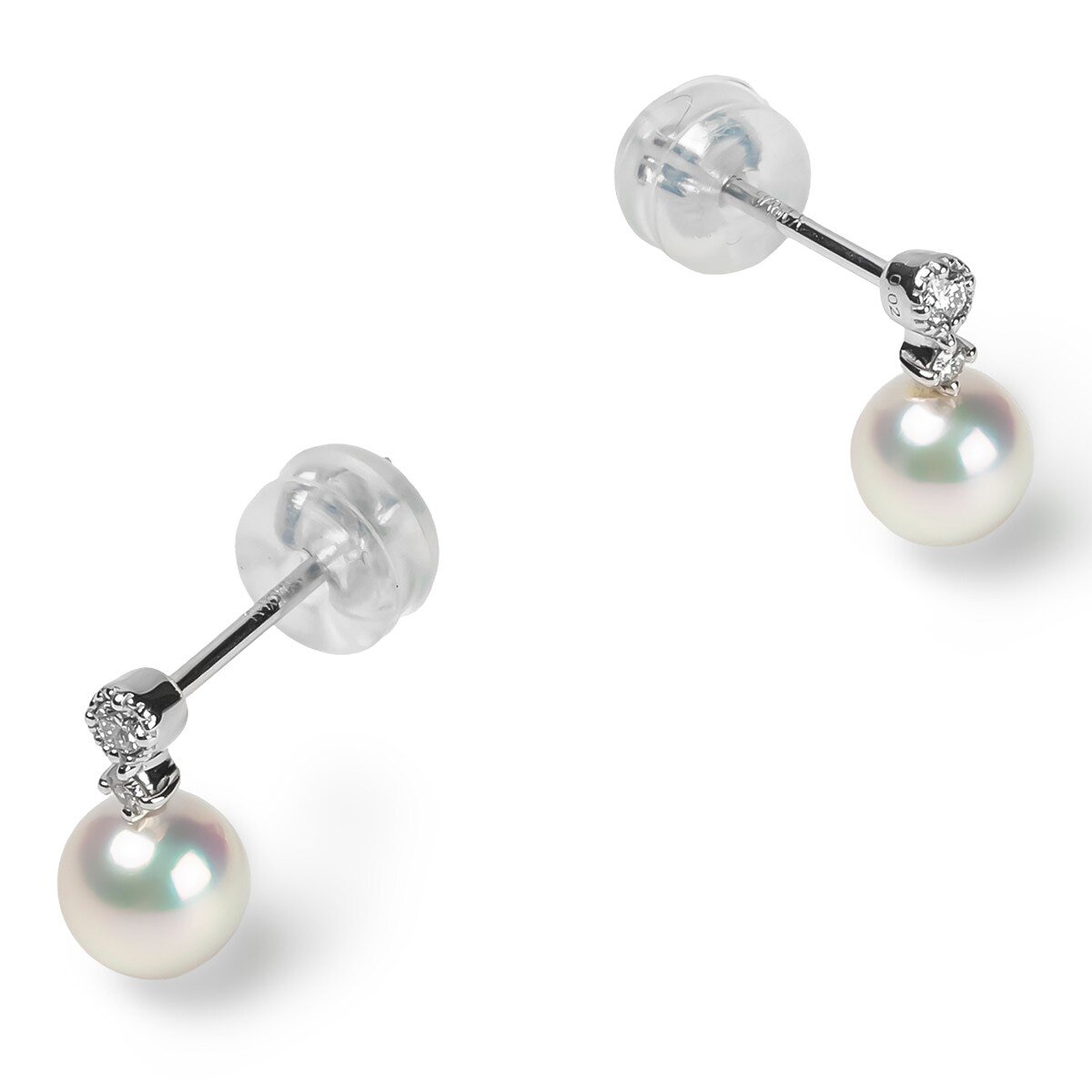 Tokyo Pearl 18K白K金 5.0公釐 - 5.5公釐 Akoya 珍珠鑽石耳環