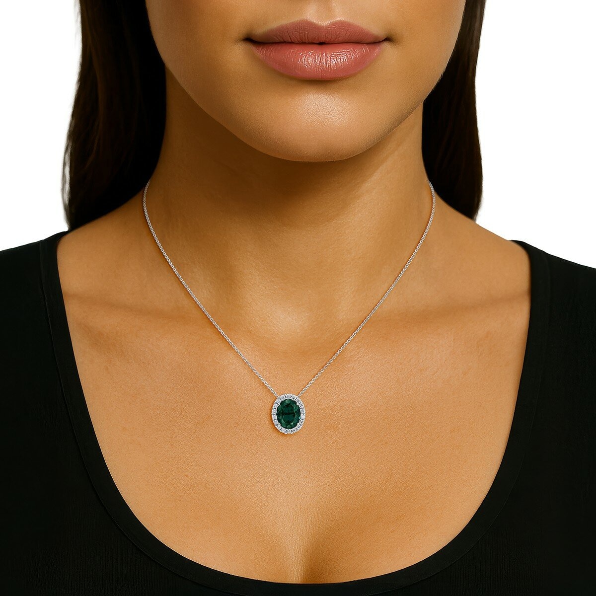 0.45克拉 祖母綠圓形鑽石項鍊 VS2/I