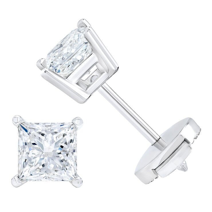0.60克拉 14K白K金 公主方形鑽石耳環 VS2/I