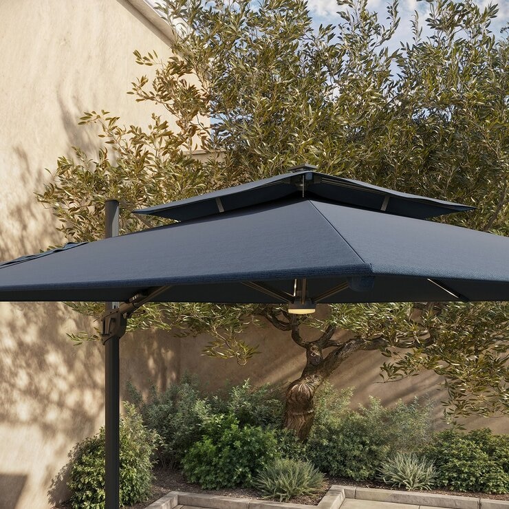 ATLeisure 10 呎戶外方形遮陽傘 附傘座 藍色