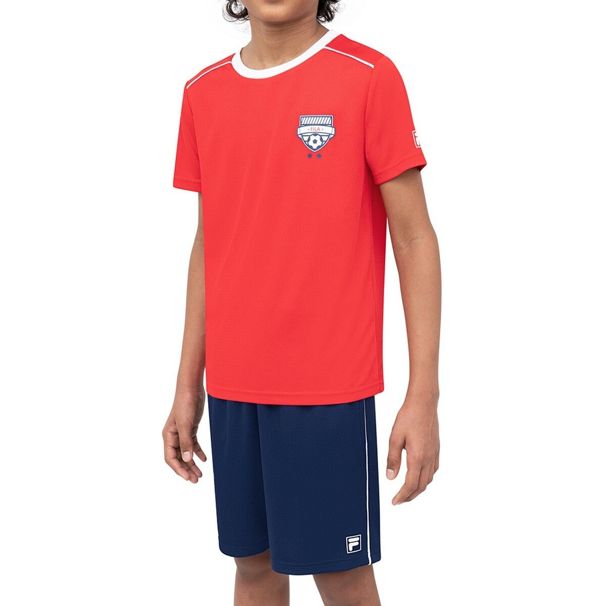 Fila 兒童足球短袖套組 紅/藍 XS