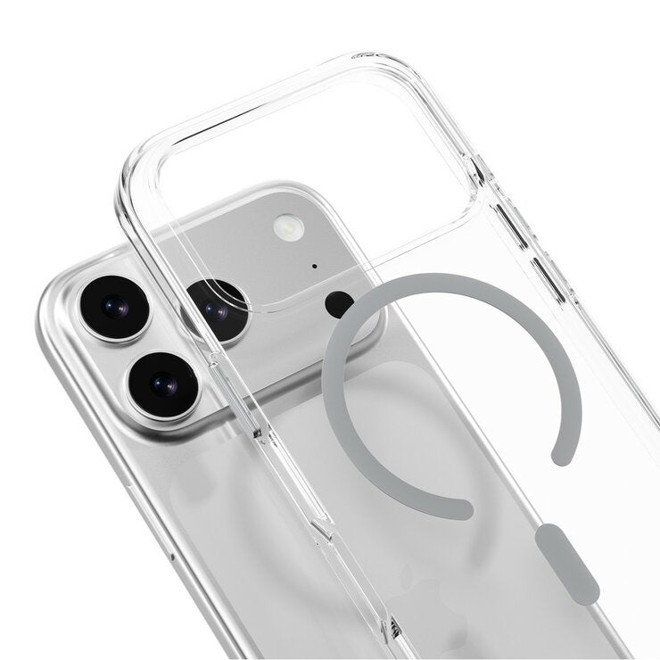 MAGEASY Bright M 不發黃軍規磁吸透明殼 iPhone 17 Pro(迷霧磁圈) + 鏡頭保護貼Lenz(珊瑚) + Vetro 9H 鋼化玻璃保護膜