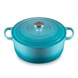 Le Creuset 雙耳圓形鑄鐵鍋 含鋼頭鍋蓋 28公分 加勒比海藍
