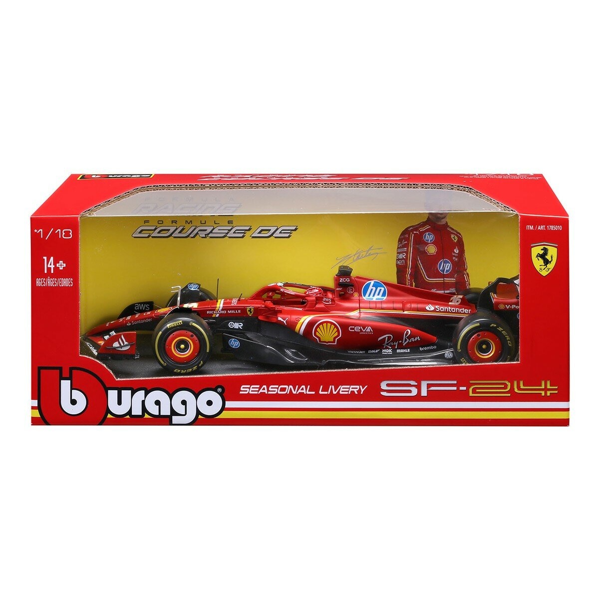 Bburago Model Mobil Balap 1:18 Ferrari SF-24 (#16 Charles Leclerc) Livery Standar Merah Doff / 14+