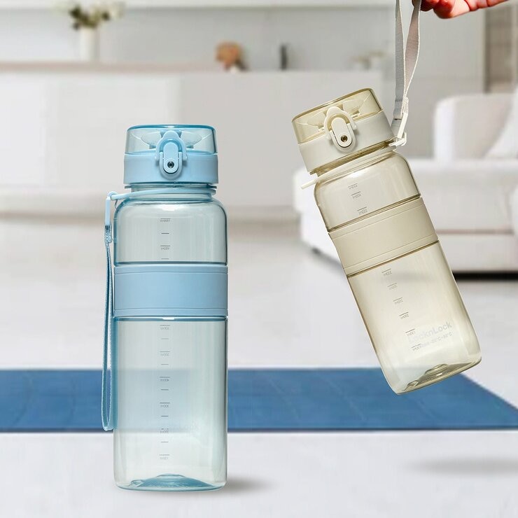 樂扣樂扣 Tritan 彈蓋提帶冷水壺 X 2件組 650毫升 雲彩藍 + 1000毫升 迷霧灰