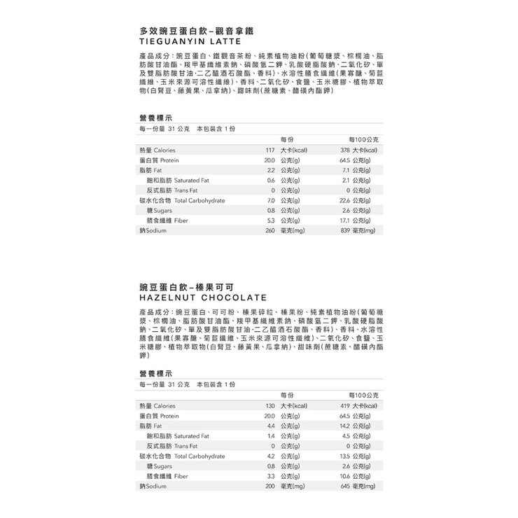 Body Goals 豌豆蛋白飲組合 31公克 X 60入 (榛果可可 / 觀音拿鐵)