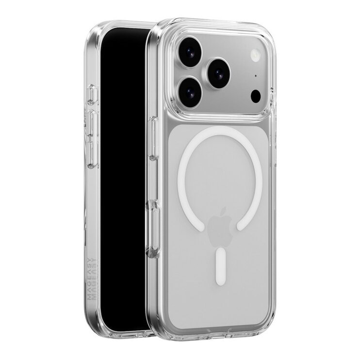 MAGEASY Bright M 不發黃軍規磁吸透明殼 iPhone 17 Pro(白磁圈) + 鏡頭保護貼Lenz鈦合金(鈦白) + Vetro 9H 鋼化玻璃保護膜