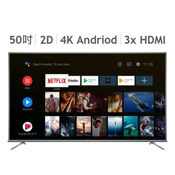 TCL 50" 4K Android 9.0 智慧連網語音顯示器不含視訊盒 50P8M TCL 50" 4K Android 9.0 智慧連網語音顯示器不含視訊盒 50P8M