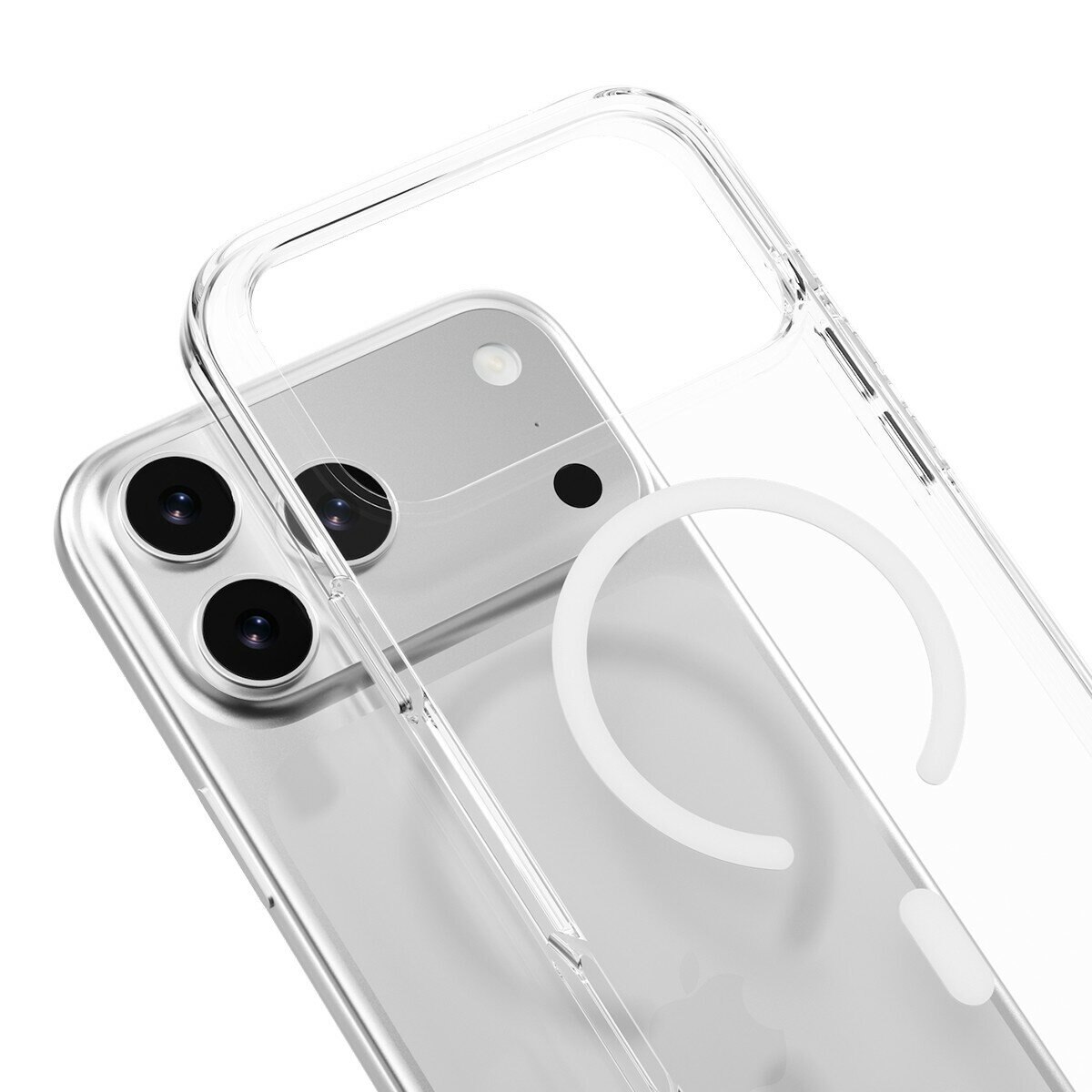 MAGEASY Bright M 不發黃軍規磁吸透明殼 iPhone 17 Pro Max(白磁圈) + 鏡頭保護貼Lenz(珊瑚) + Vetro 9H 鋼化玻璃保護膜