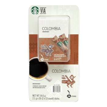 STARBUCKS VIA 哥倫比亞即溶研磨咖啡 2.1公克 X 26 入/組 STARBUCKS VIA 哥倫比亞即溶研磨咖啡 2.1公克 X 26 入/組