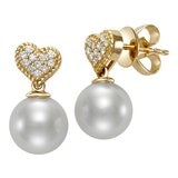 0.08克拉 14K黃K金 鑽石珍珠耳環