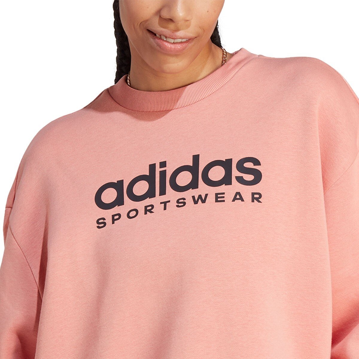 Adidas 女長袖休閒長版上衣 粉紅
