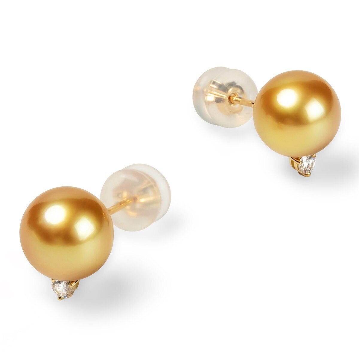 Tokyo Pearl 18K黃K金 9.0公釐 - 10公釐 南海金珍珠鑽石耳環