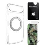 MAGEASY MagStand 360 M 磁吸旋轉支架防摔手機殼 iPhone Air (透明) + 鏡頭保護貼 Lenz(白色) + Vetro 9H 鋼化玻璃保護膜