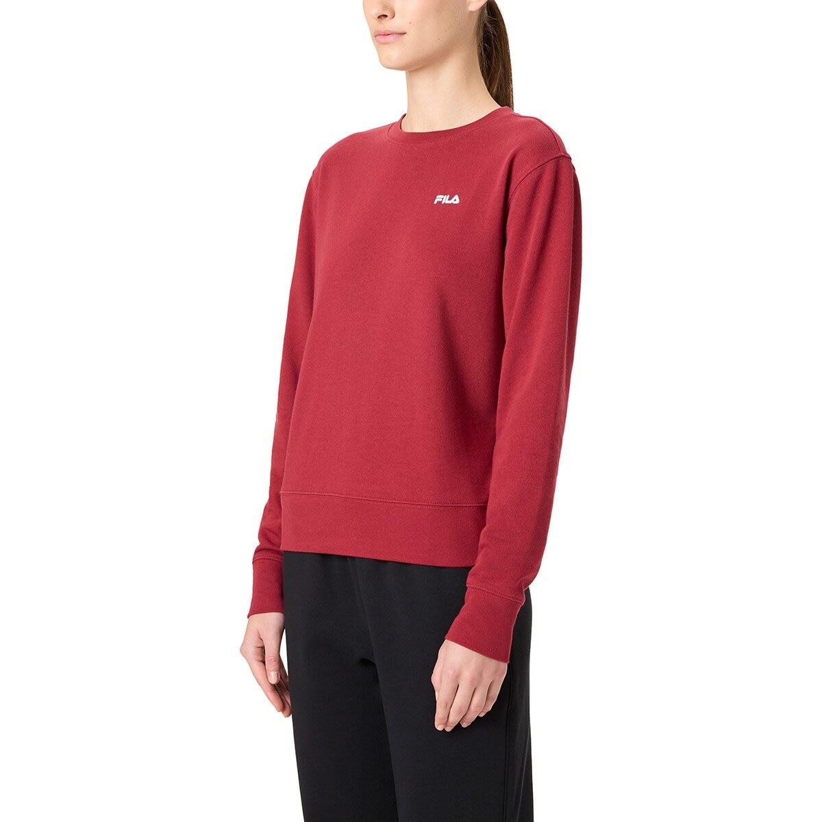Fila 女圓領長袖上衣 深紅