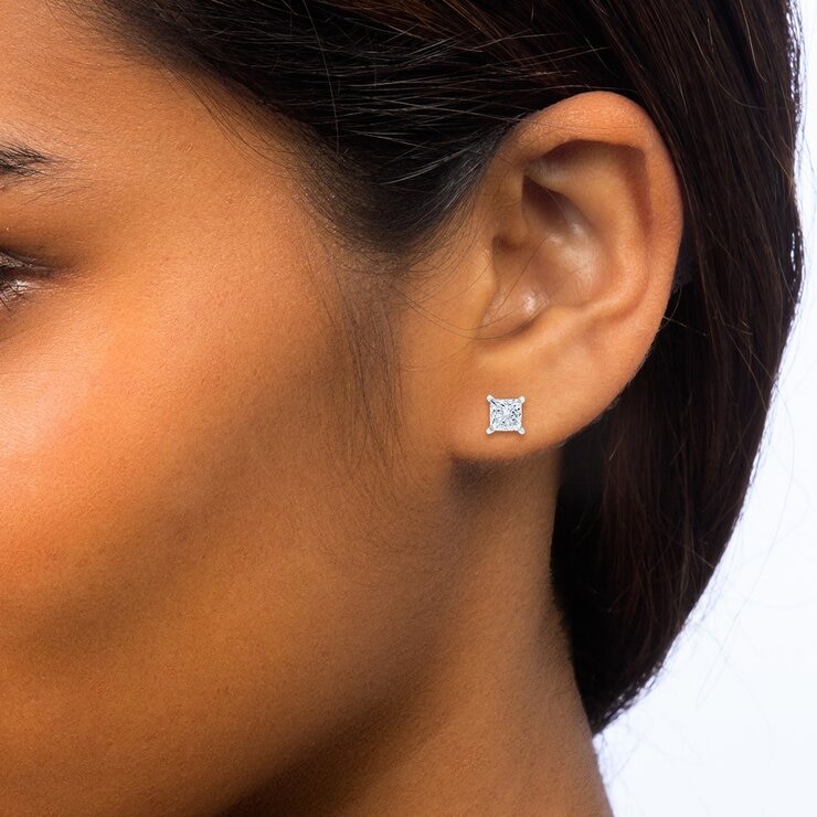0.60克拉 14K白K金 公主方形鑽石耳環 VS2/I