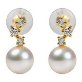 Tokyo Pearl 18K黃K金 5.0公釐 - 5.5公釐 Akoya 珍珠鑽石耳環