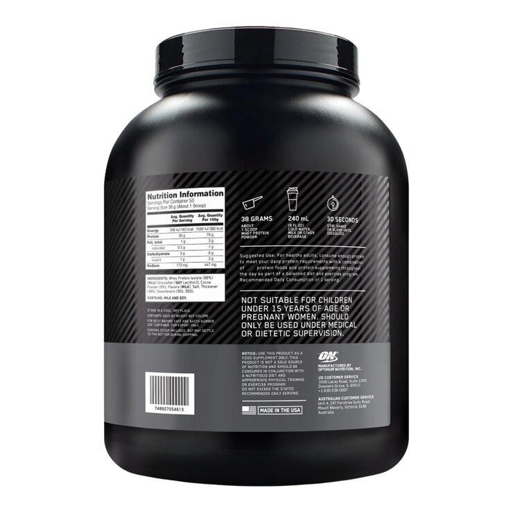 Optimum Nutrition Whey Isolate Protein Powder Chocolate Shake 1.9 kg