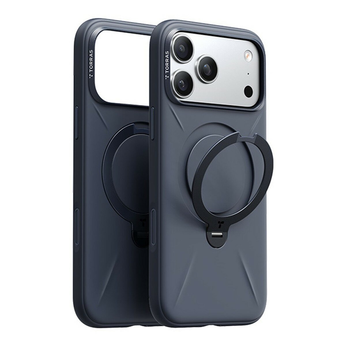 Torras Ostand Spin Kunci Kamera Magnetik Silikon Braket Putar Braket Perlindungan Jatuh Silikon Casing Perlindungan Jatuhkan iPhone 17 Pro Midnight Blue + Insta II Master HD Pelindung Kaca Tempered Layar Penuh