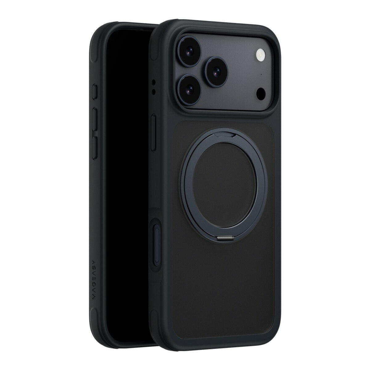 MAGEASY MagStand 360 M 磁吸旋轉支架防摔手機殼 iPhone 17 Pro Max(午夜) + 鏡頭保護貼Lenz 鈦合金(鈦白) + Vetro 9H 鋼化玻璃保護膜