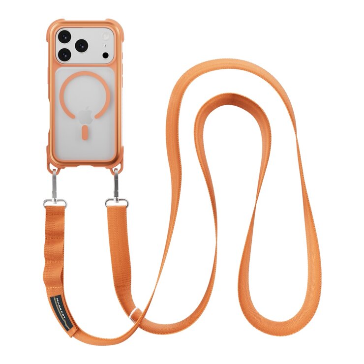 MAGEASY Odyssey Strap M 超軍規防摔掛繩手機殼 iPhone 17 Pro(珊瑚/魅力橘) + 鏡頭保護貼Lenz 鈦合金(午夜鈦) + Vetro 9H 鋼化玻璃保護膜