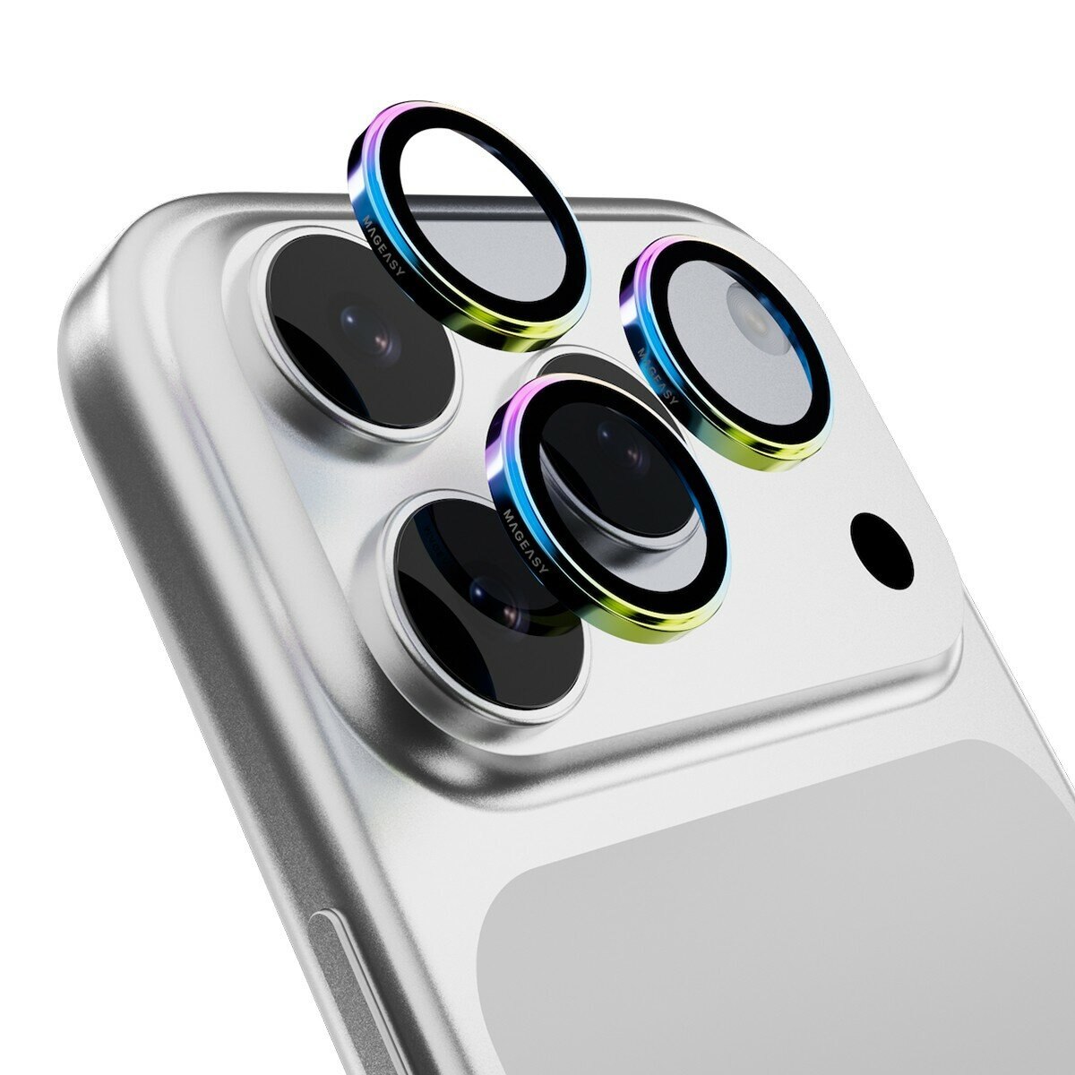 MAGEASY Bright M 不發黃軍規磁吸透明殼 iPhone 17 Pro Max(迷霧磁圈) + 鏡頭保護貼Lenz(炫彩) + Vetro 9H 鋼化玻璃保護膜