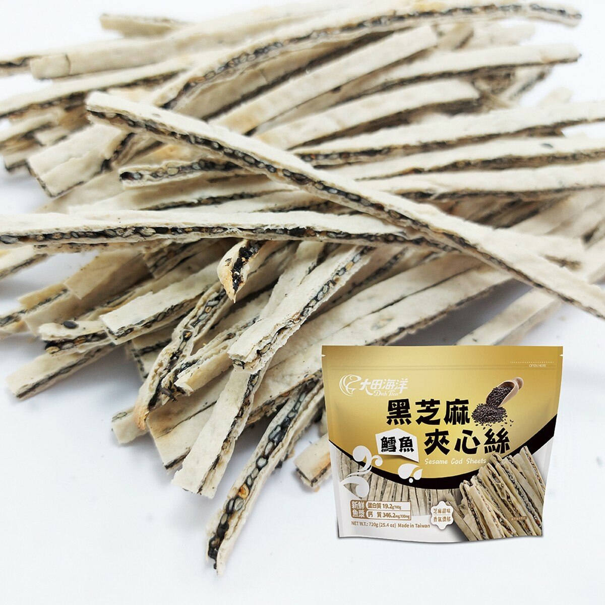 大田海洋 鱈魚黑芝麻夾心絲 720公克 X 8入 大田海洋 鱈魚黑芝麻夾心絲 720公克 X 8入