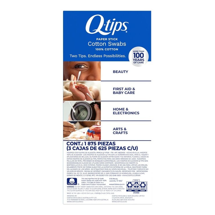 Q-Tips 紙軸棉花棒 625支 X 3入