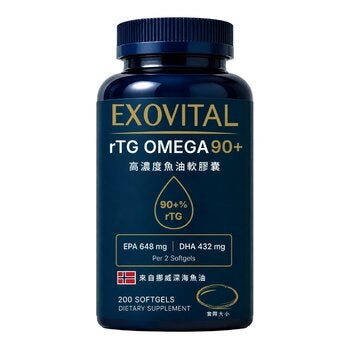 EXOVITAL rTG OMEGA 90+ ⾼濃度⿂油軟膠囊 200粒 EXOVITAL rTG OMEGA 90+ ⾼濃度⿂油軟膠囊 200粒