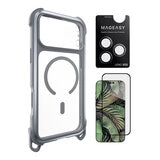 MAGEASY Odyssey Strap M 超軍規防摔掛繩手機殼 iPhone 17 Pro Max(迷霧/高冷灰) + 鏡頭保護貼Lenz 鈦合金(迷霧鈦) + Vetro 9H 鋼化玻璃保護膜