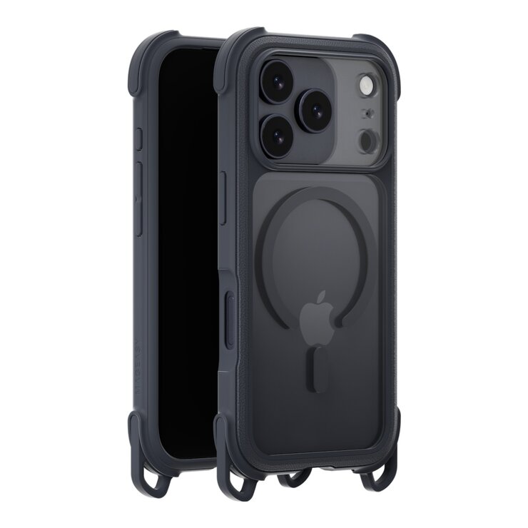 MAGEASY Odyssey Strap M 超軍規防摔掛繩手機殼 iPhone 17 Pro(皮革午夜/沉穩黑) + 鏡頭保護貼Lenz(午夜) + Vetro 9H 鋼化玻璃保護膜