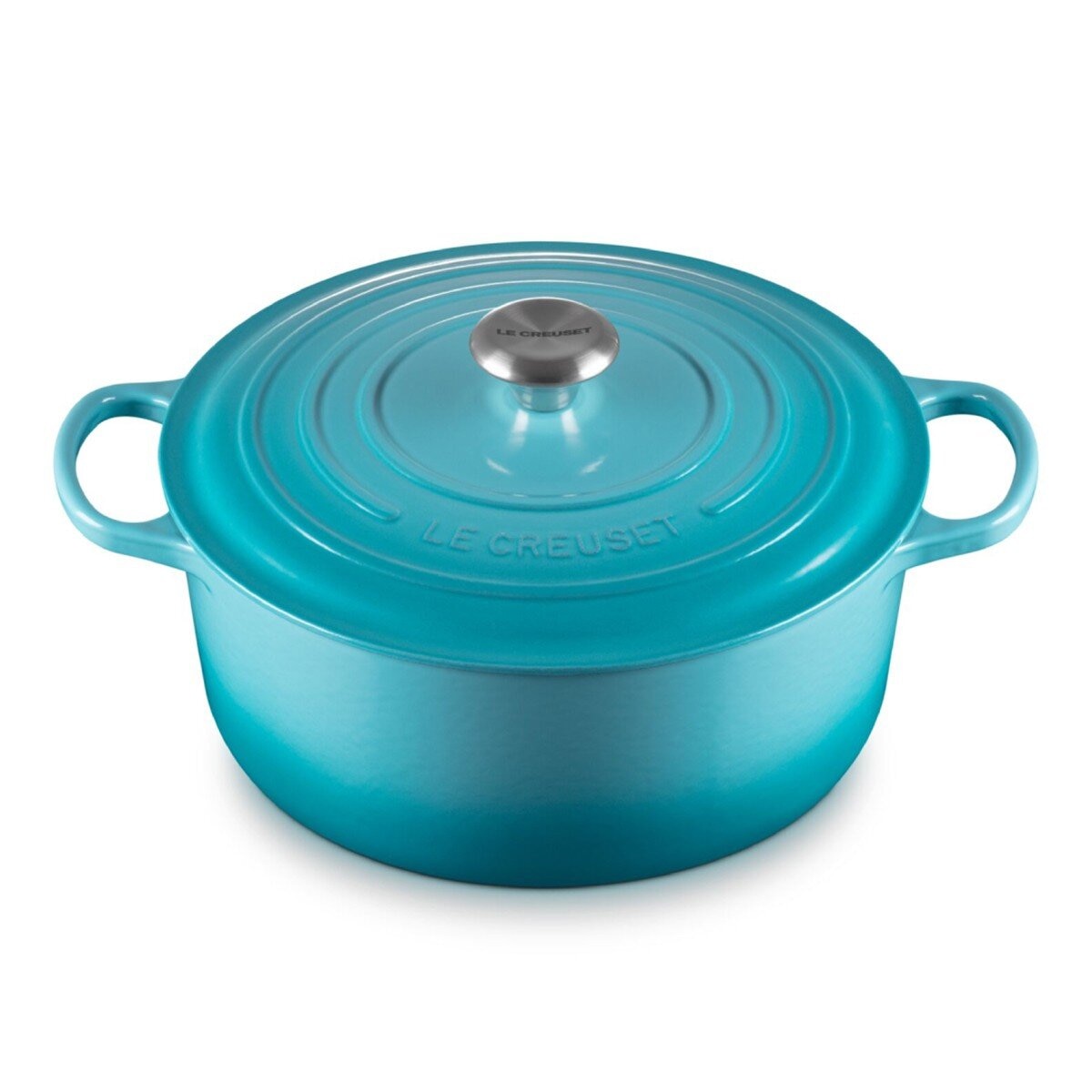 Le Creuset 雙耳圓形鑄鐵鍋 含鋼頭鍋蓋 28公分 加勒比海藍