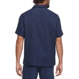 GAP 男麻棉短袖襯衫 深藍