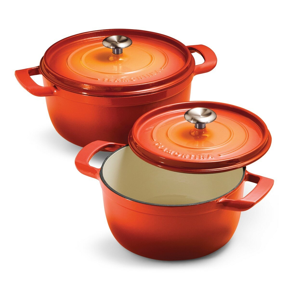 Tramontina 雙耳圓形鑄鐵鍋 含鋼頭鍋蓋 X 4件組 橘