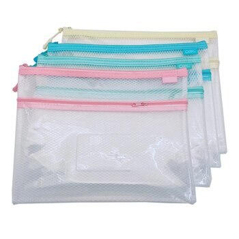 Cox三燕 EVA B5環保雙層網格+透明收納拉鍊袋(附名片袋) 12入 藍+黃+綠+粉紅