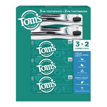 Tom's of Maine 自然亮白牙膏3入+ 牙刷2入 組合