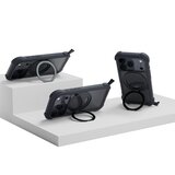 MAGEASY Odyssey Stand M 超軍規防摔磁吸支架手機殼 iPhone 17 Pro(皮革午夜) + 鏡頭保護貼Lenz(炫彩) + Vetro 9H 鋼化玻璃保護膜
