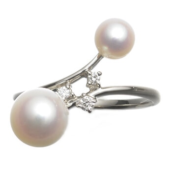 Tokyo Pearl 0.05克拉 鉑金 4.5公釐 - 7公釐 Akoya珍珠鑽石戒指