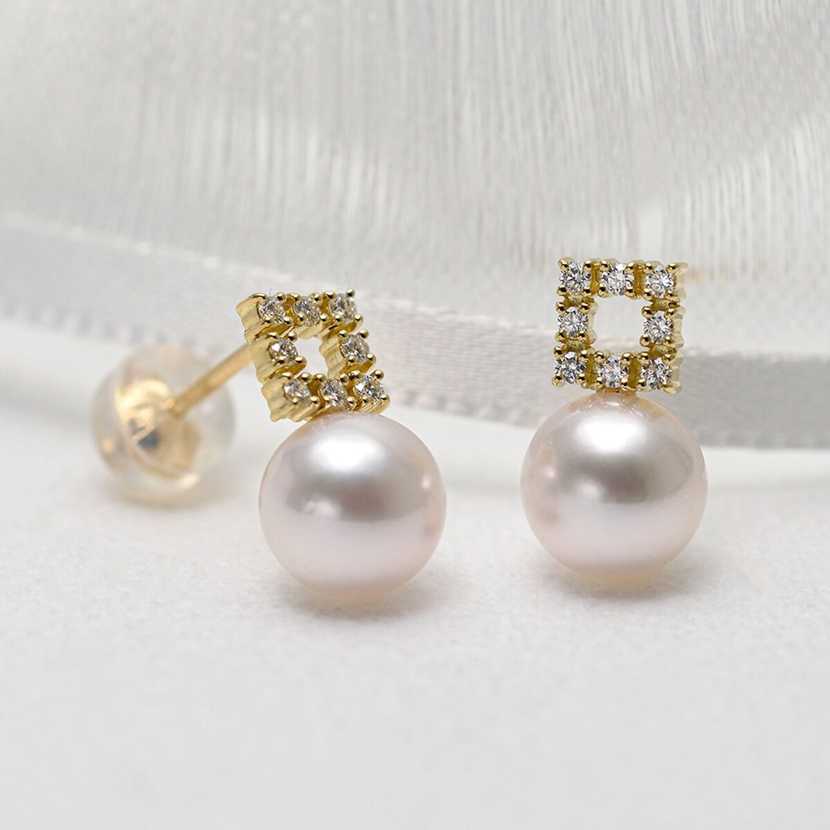 Tokyo Pearl 0.12克拉 18K黃K金 7.0公釐 - 7.5公釐 Akoya 珍珠耳環