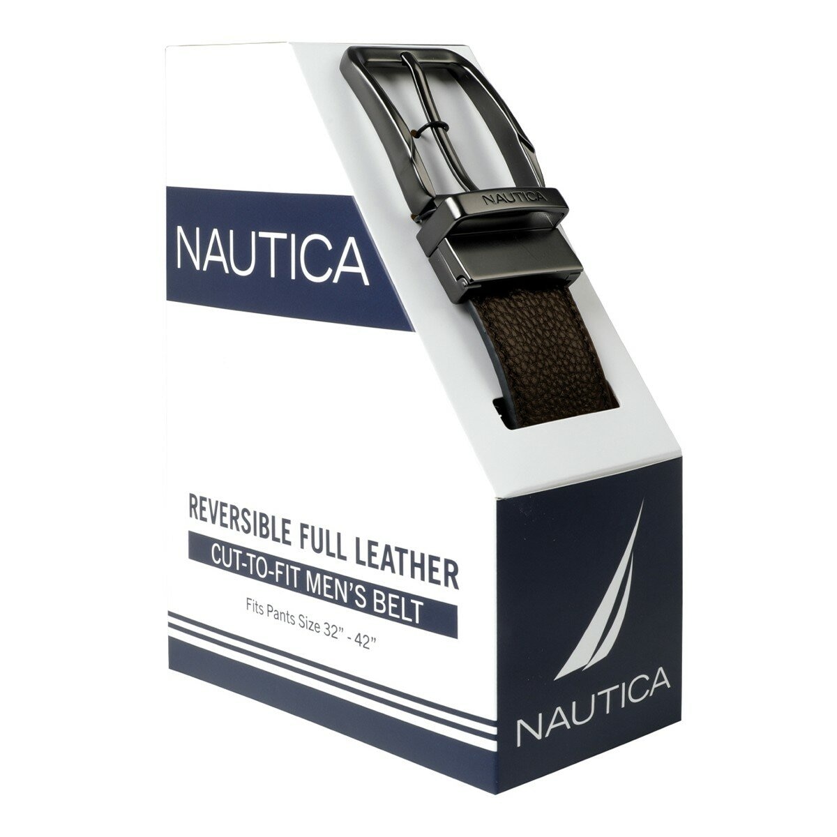 Nautica 男真皮可翻轉皮帶 咖啡色