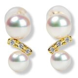 Tokyo Pearl 18K黃K金 4.0公釐 - 5.5公釐 Akoya 珍珠鑽石耳環