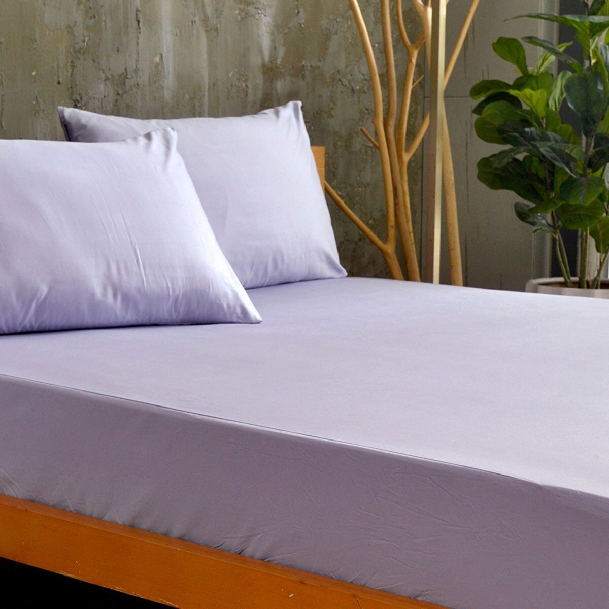 La Belle 單人200織純棉素色床包枕套 3件組 105公分 X 186公分 紫