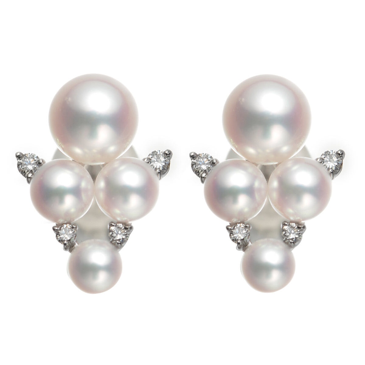 Tokyo Pearl 0.1克拉 18K白K金 3.5公釐 - 6.0公釐 Akoya珍珠鑽石耳環 - 139123