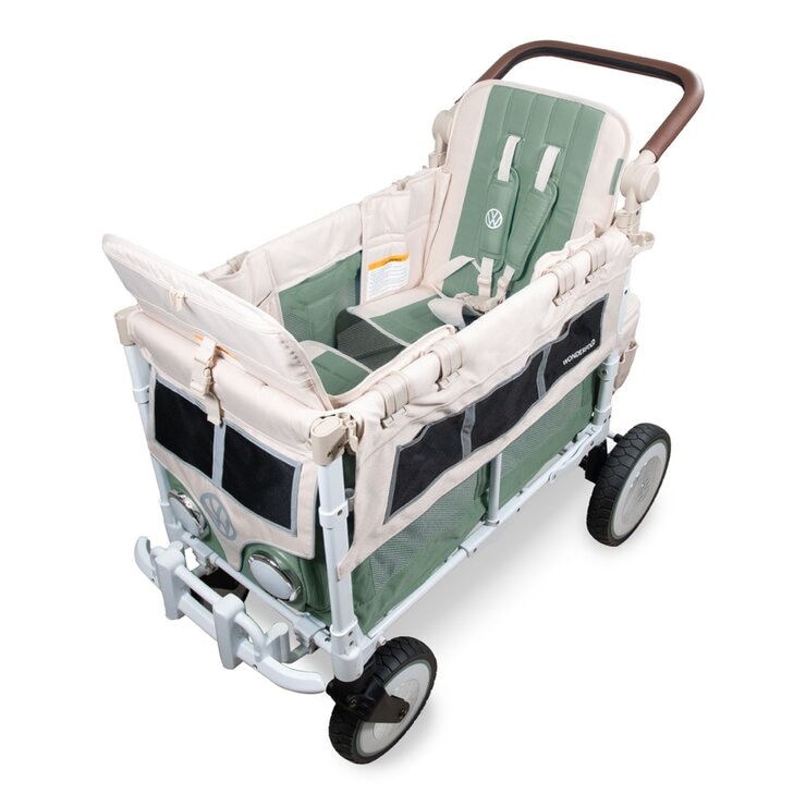 Wonderfold VW2 福斯聯名款雙人座推車 附防水地墊及折疊購物籃 鼠尾草綠