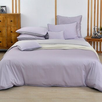 La Belle 雙人加大 300織天絲棉素色 被套床包四件組滾邊款 紫