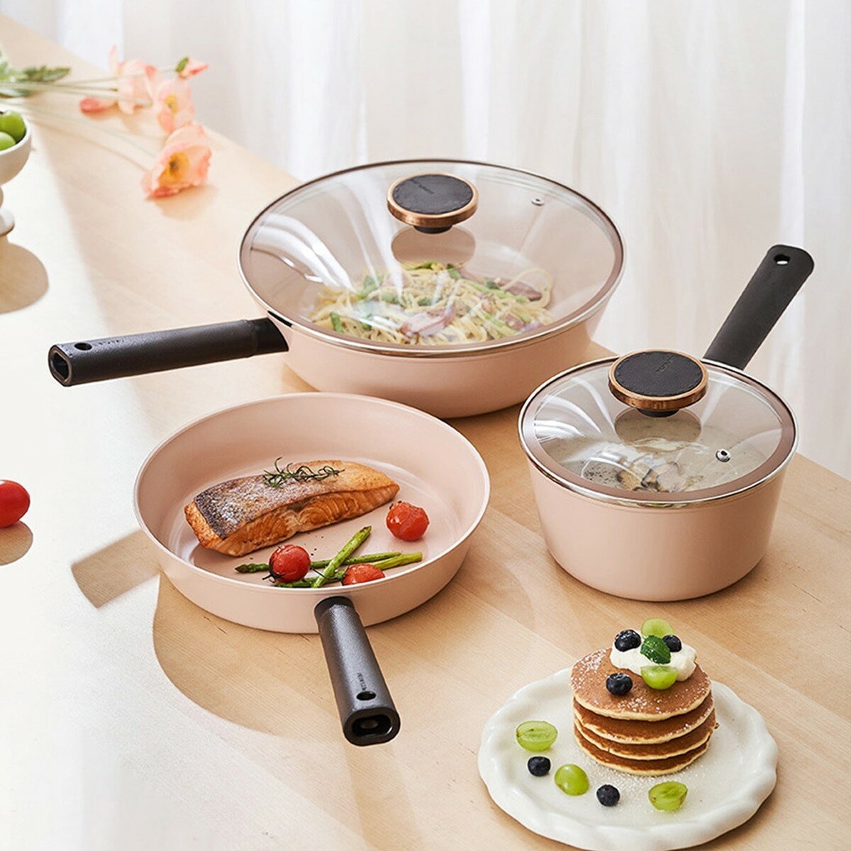 Neoflam Mystery系列 不沾陶瓷塗層單柄炒鍋 含玻璃上蓋 28公分