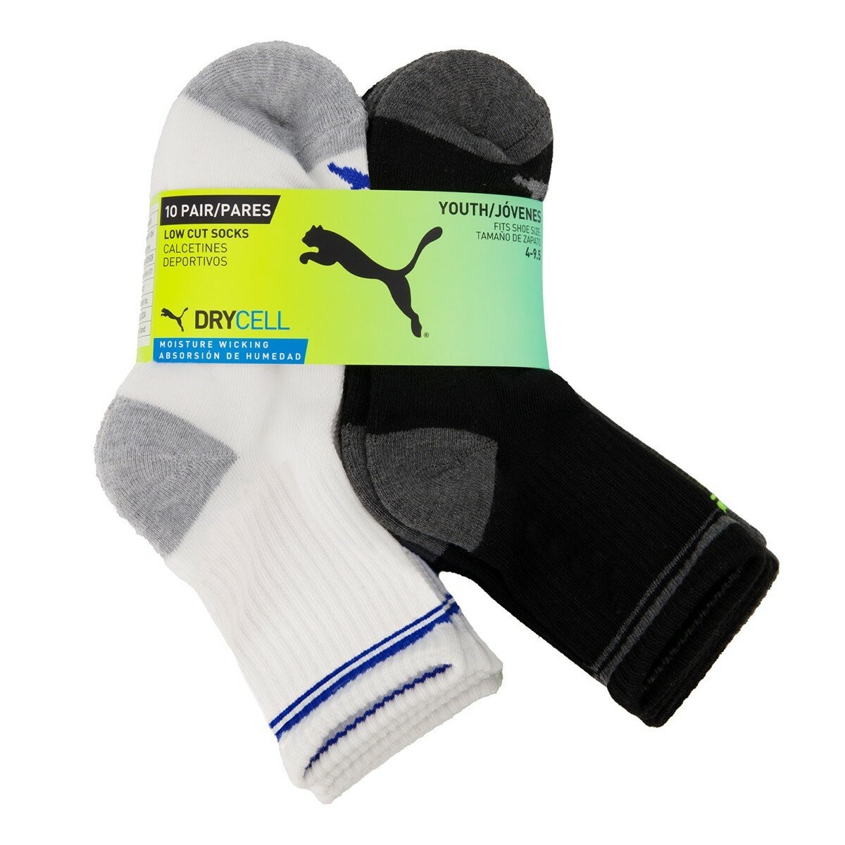 Puma 兒童中筒襪 10入組 黑灰白